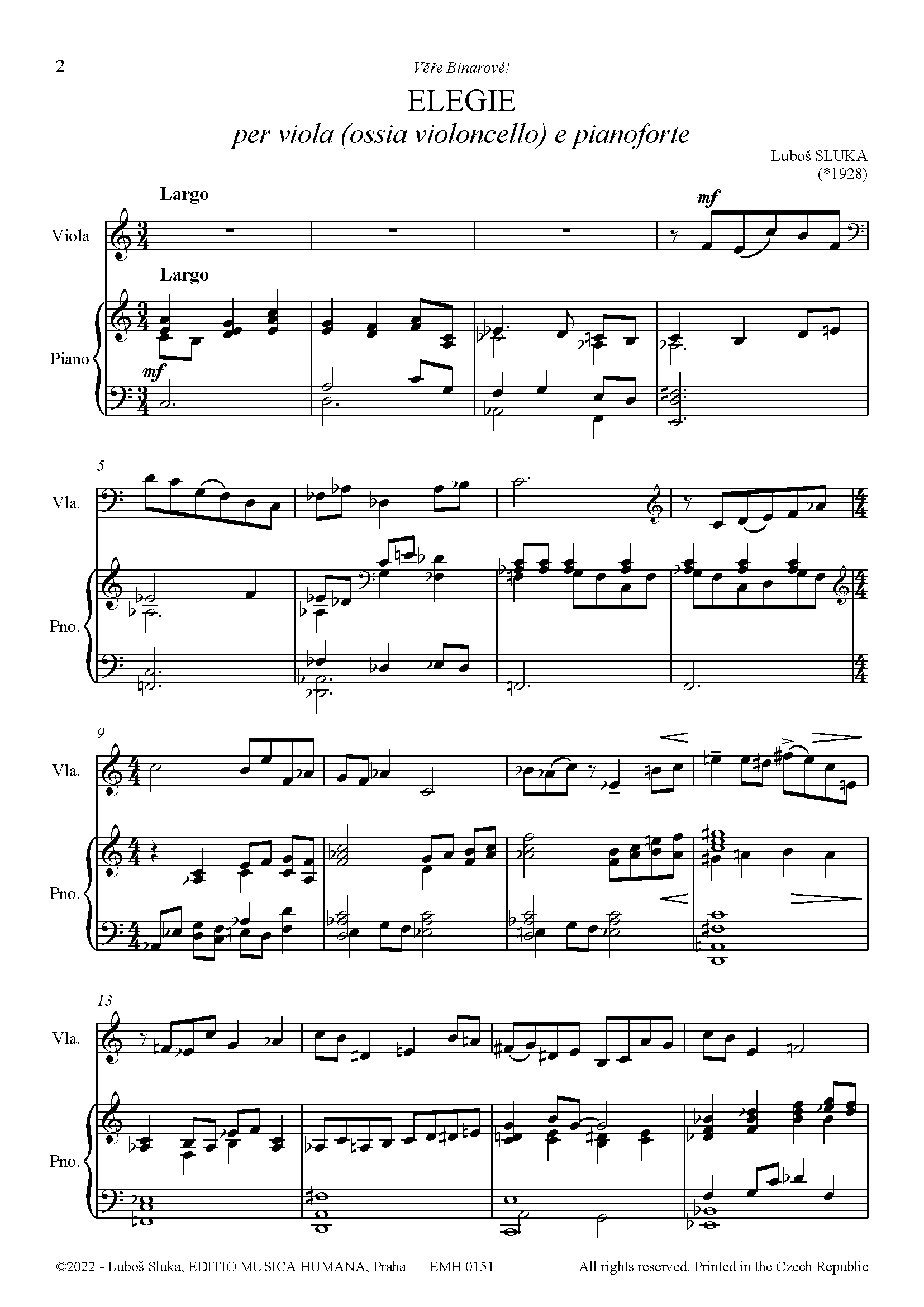 Editio Musica Humana Elegie noty pro violu a klavír 12 stran
