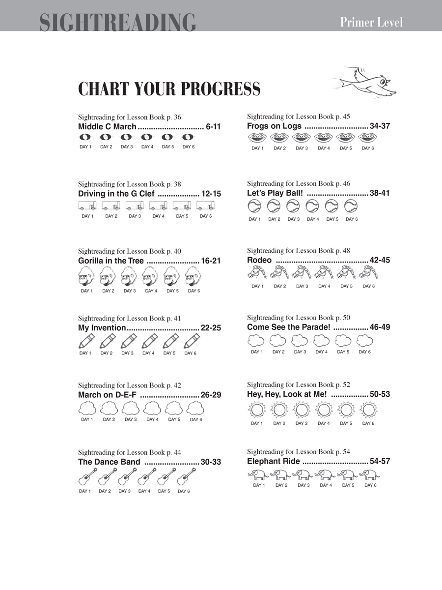 Faber Piano Adventures Primer Level noty sightreading pro klavír