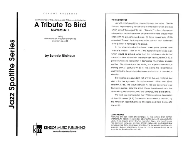 Kendor Music Tribute To Bird partitura pro altsaxofon swing