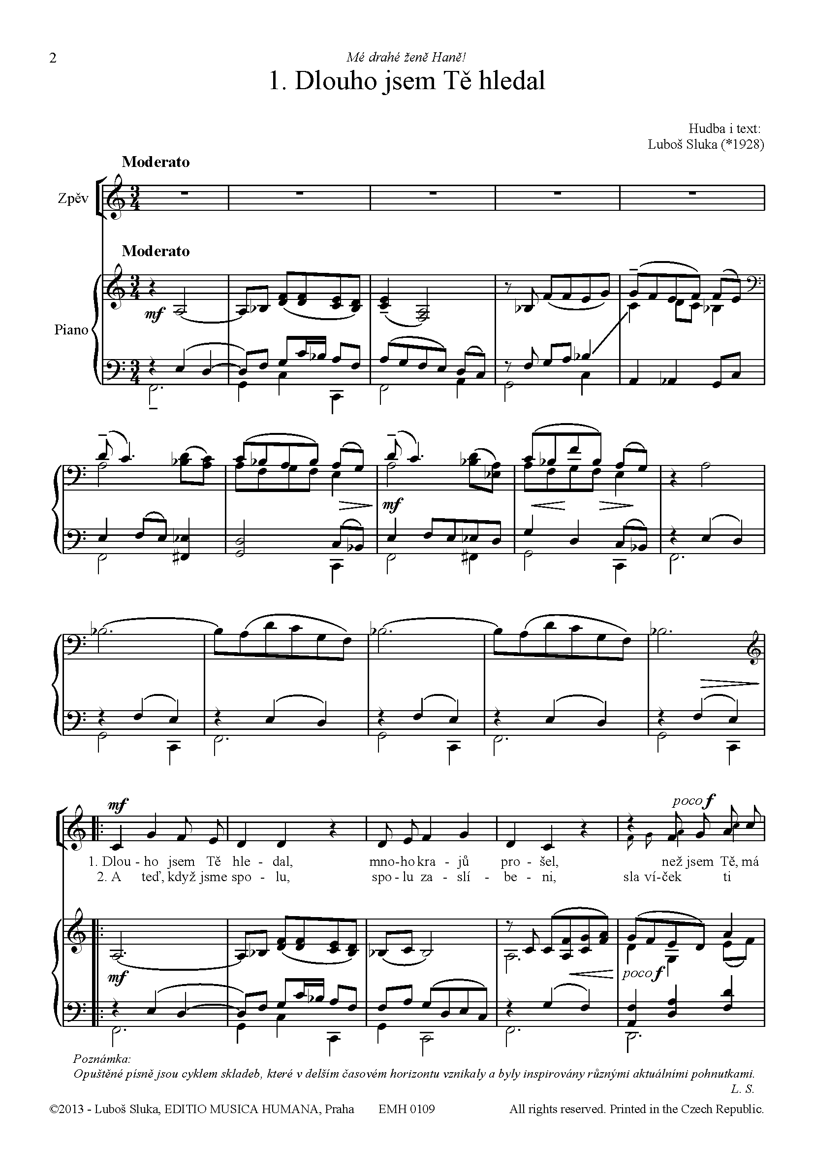 Editio Musica Humana Opuštěné písně noty hlas klavír