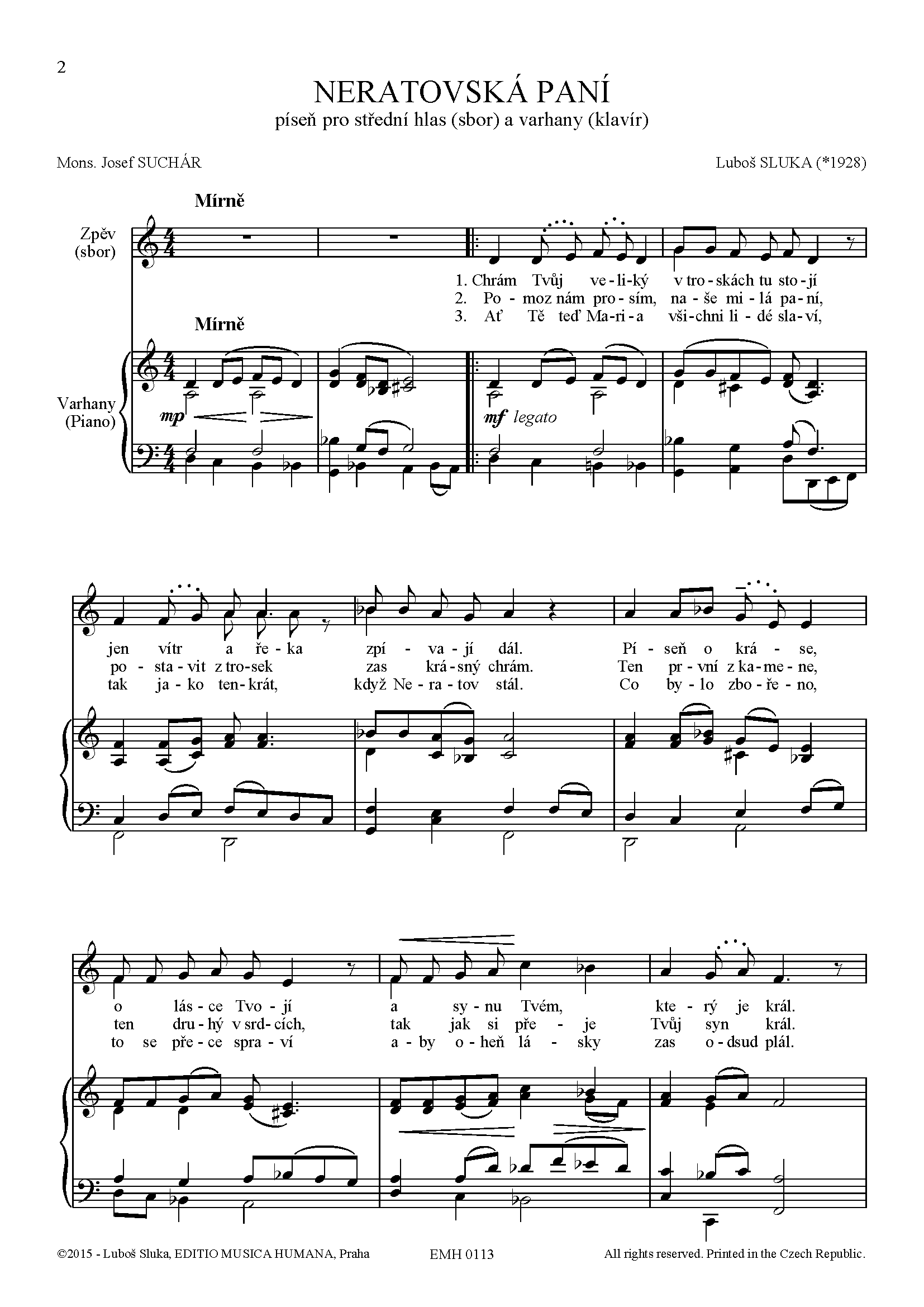 Editio Musica Humana Neratovská paní noty hlas varhany