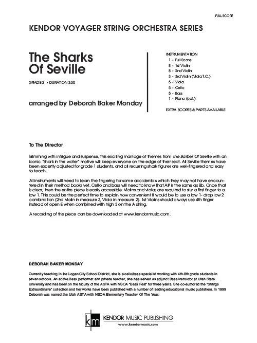 Kendor Music The Sharks Of Seville partitura full score thriller