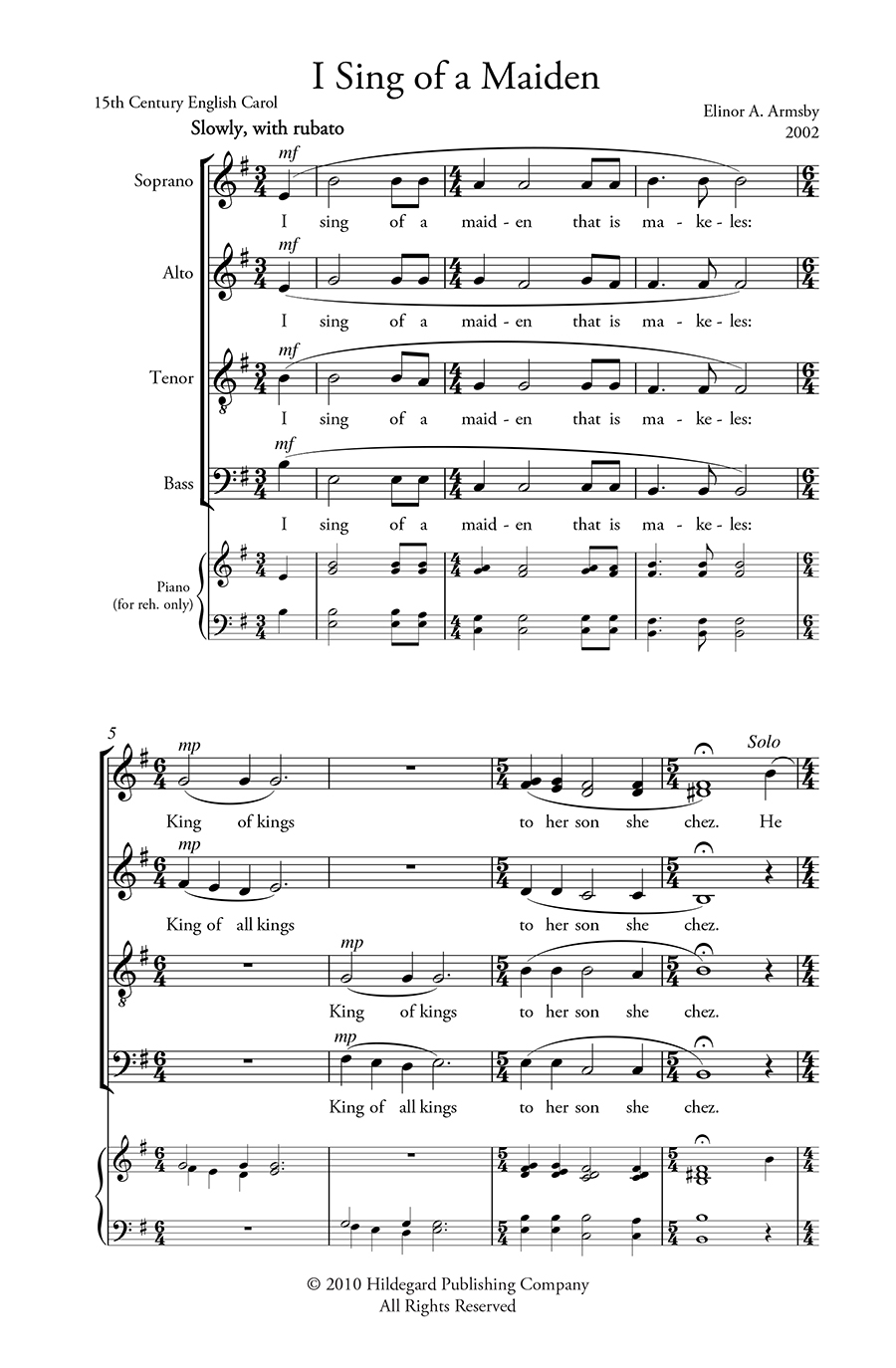 Hildegard Two Carols Armsby noty pro smíšený sbor SATB