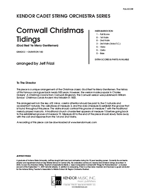 Kendor Music Cornwall Christmas Tidings partitura E moll