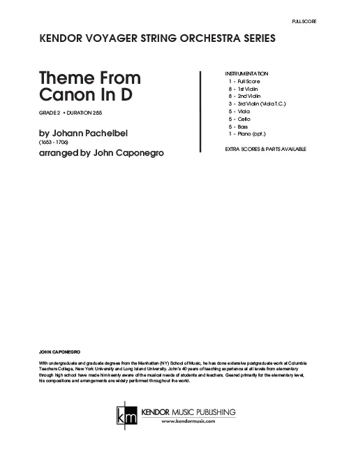 Kendor Music Theme From Canon In D partitura smyčce
