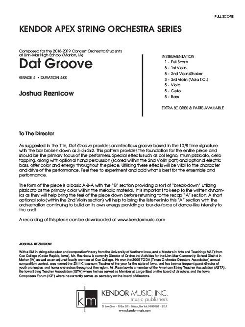 Kendor Music Dat Groove Full Score partitura pro smyčce