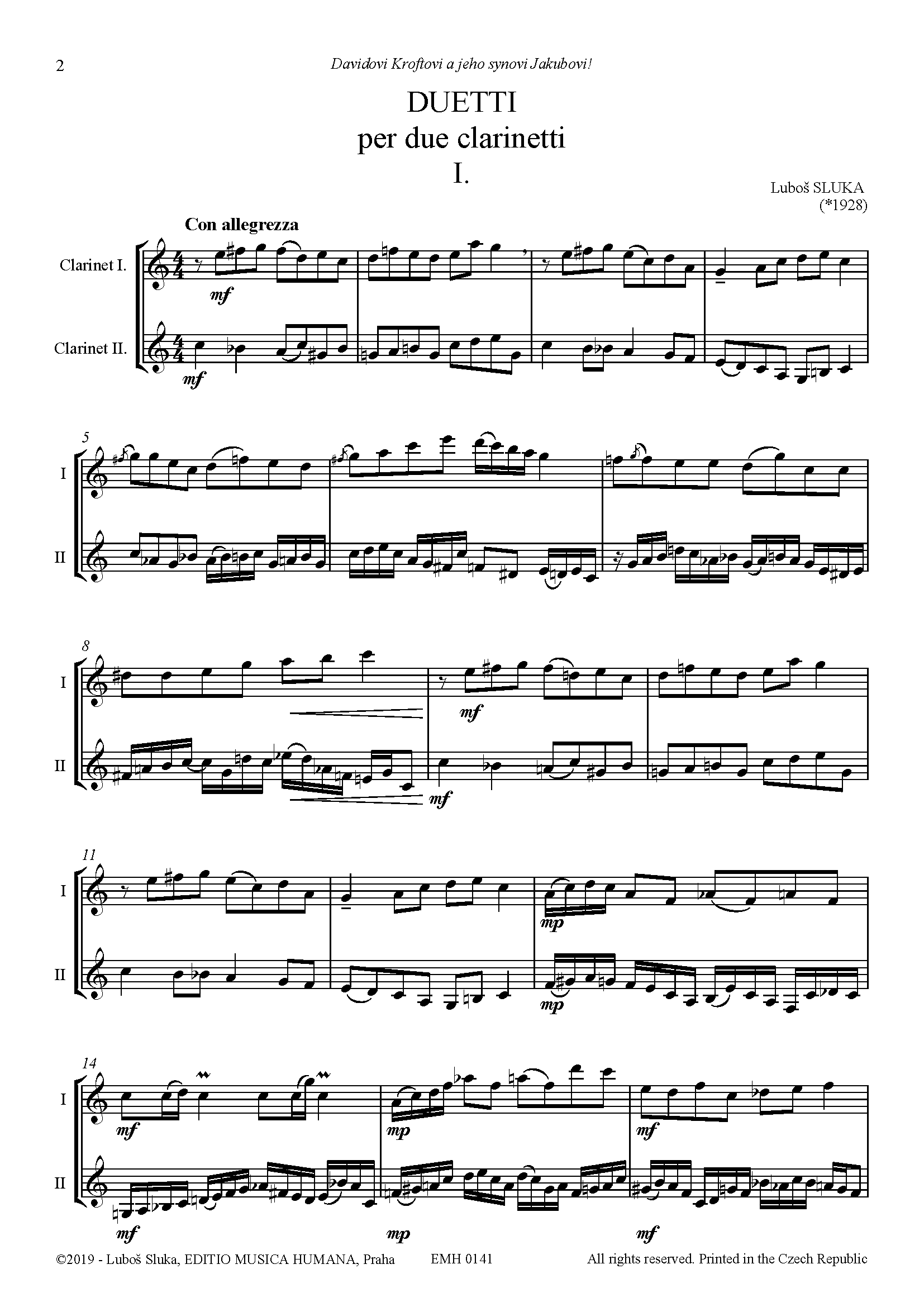 Editio Musica Humana Duetti noty pro 2 klarinety 20 stran