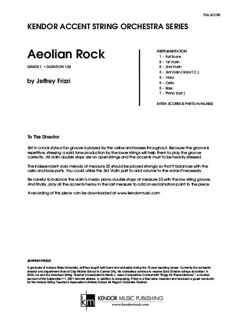 Kendor Music Aeolian Rock partitura pro smyčce