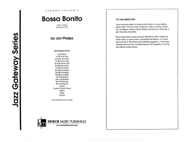 Kendor Music Bossa Bonito noty Full Score bossa
