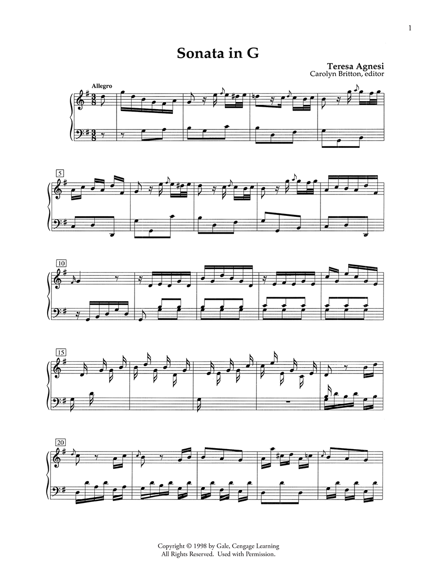 Hildegard Publishing Agnesi Sonata in G noty klavír cembalo