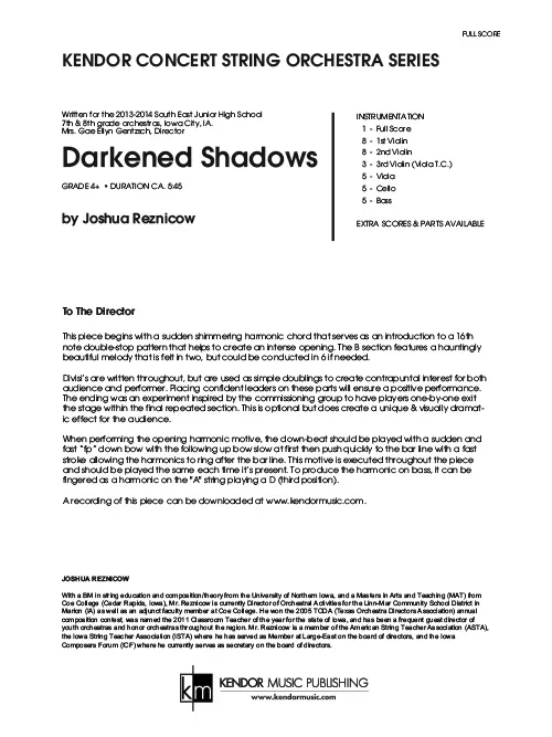 Kendor Music Darkened Shadows partitura pro smyčce grade 4