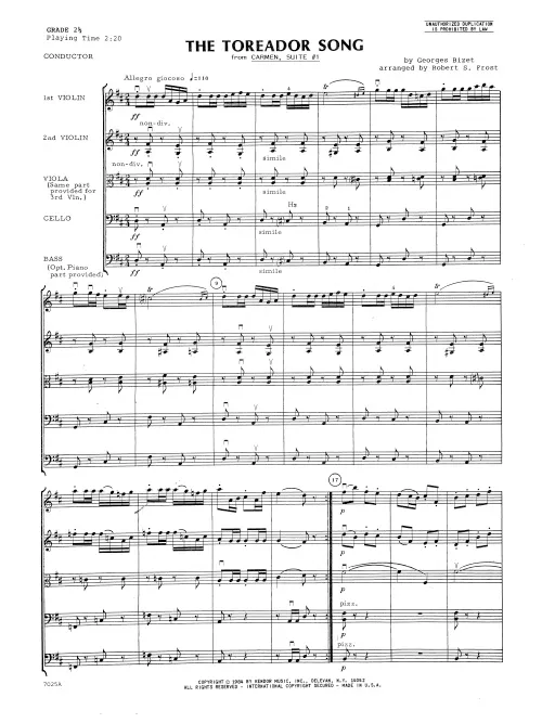 Kendor Music Toreador Song noty full score D dur