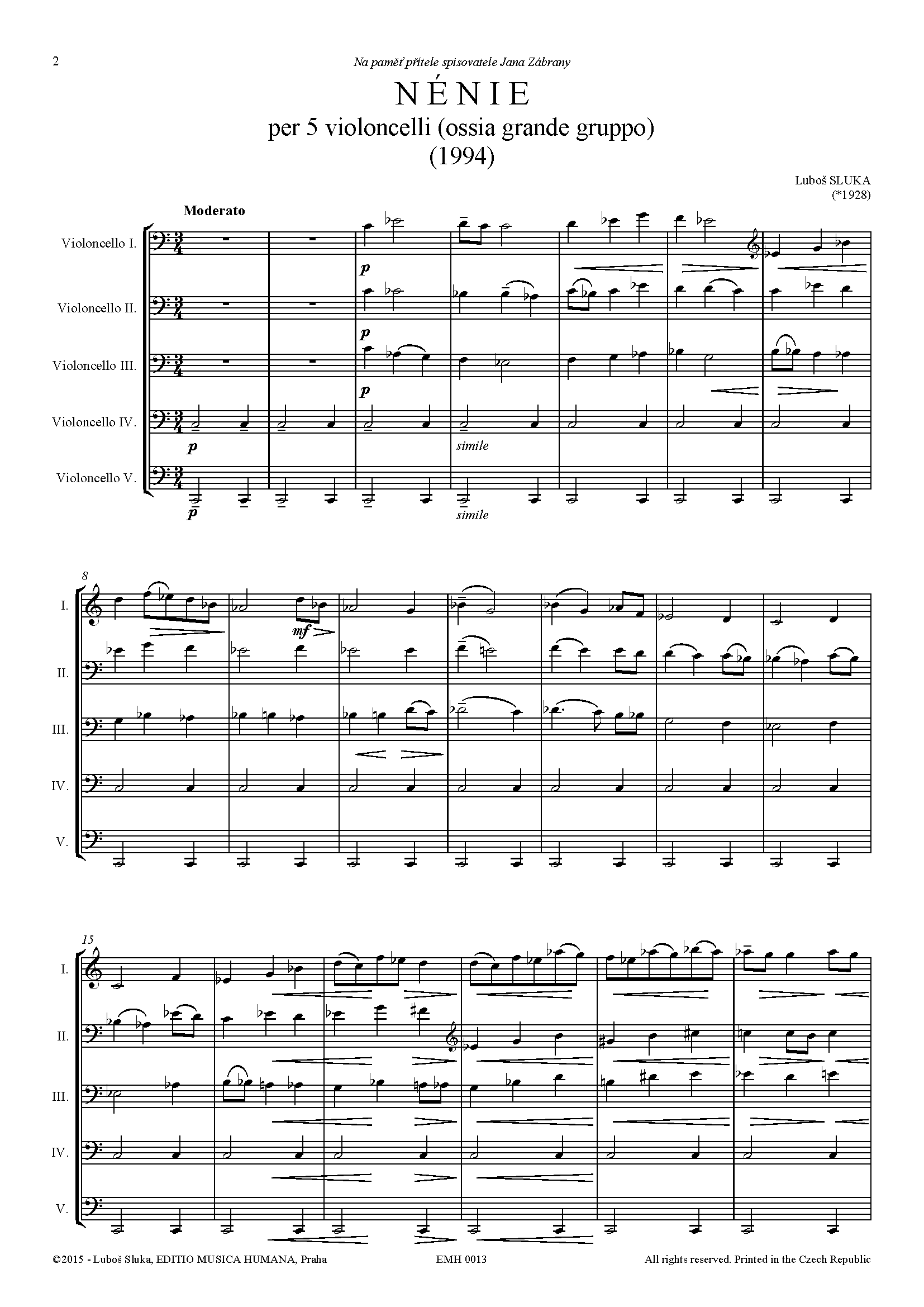 Editio Musica Humana Nénie noty pro 5 violoncell