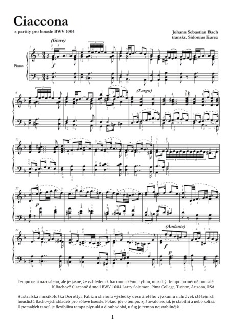 Editio Karez Bach Ciaccona BWV 1004 noty pro klavír