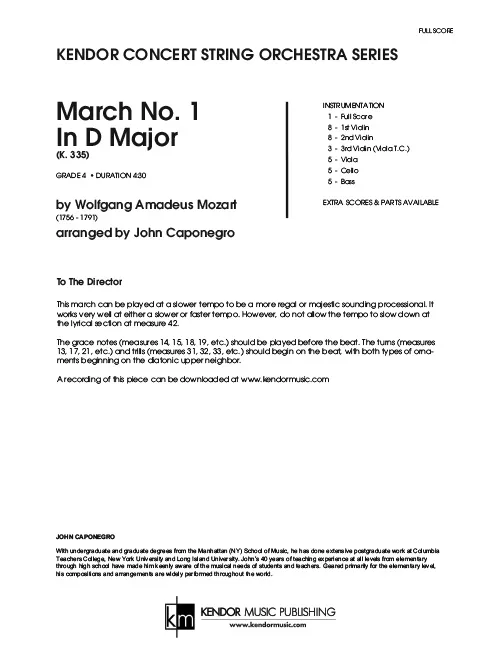 Kendor Music March No. 1 D dur partitura pochod