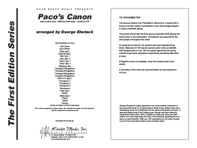 Kendor Music Paco’s Canon Full Score partitura bossa nova