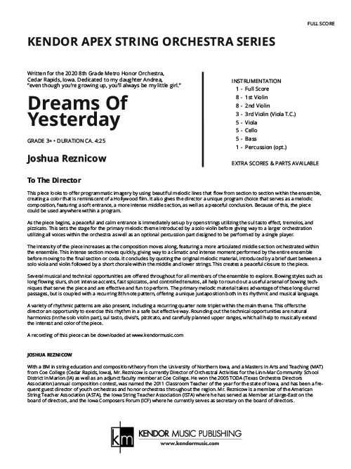 Kendor Music Dreams Of Yesterday partitura grade 3+ 4:25