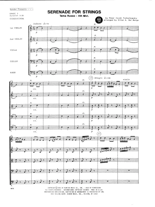 Kendor Music Serenade For Strings Tema Russo Mvt. 4 partitura