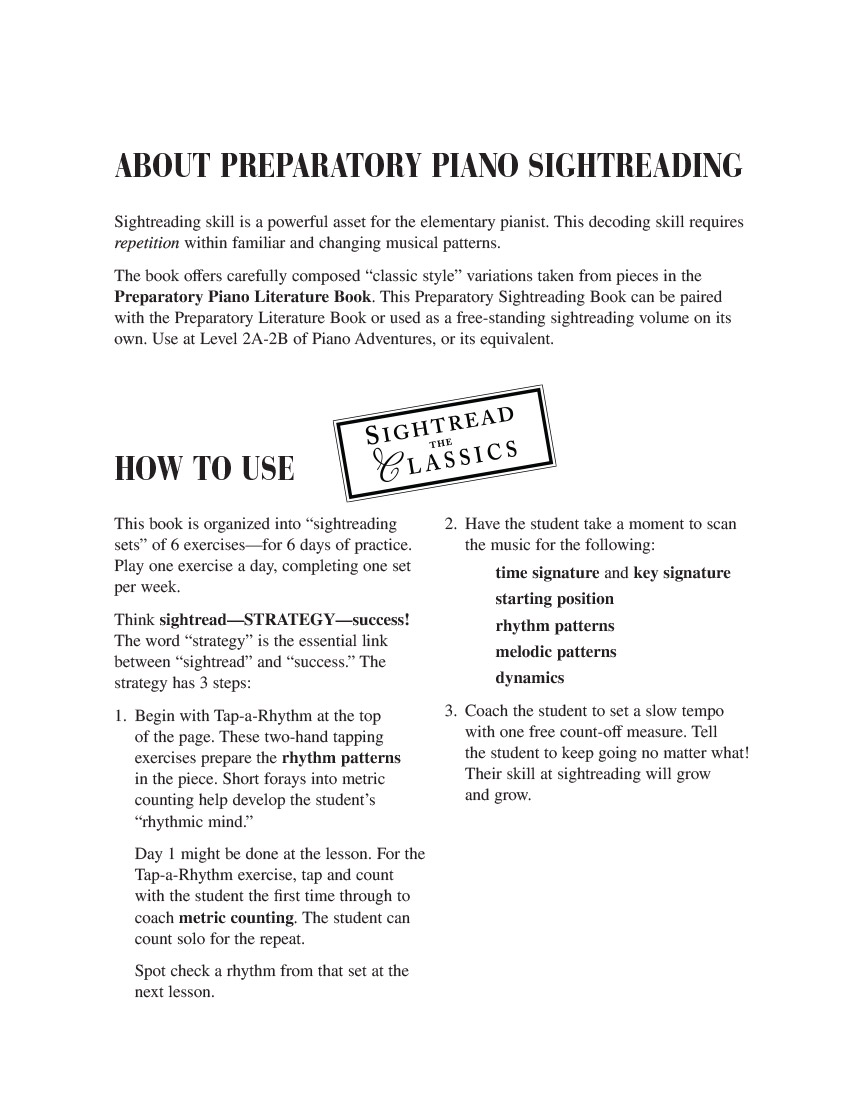 Faber Piano Adventures Developing Artist Preparatory Sightreading