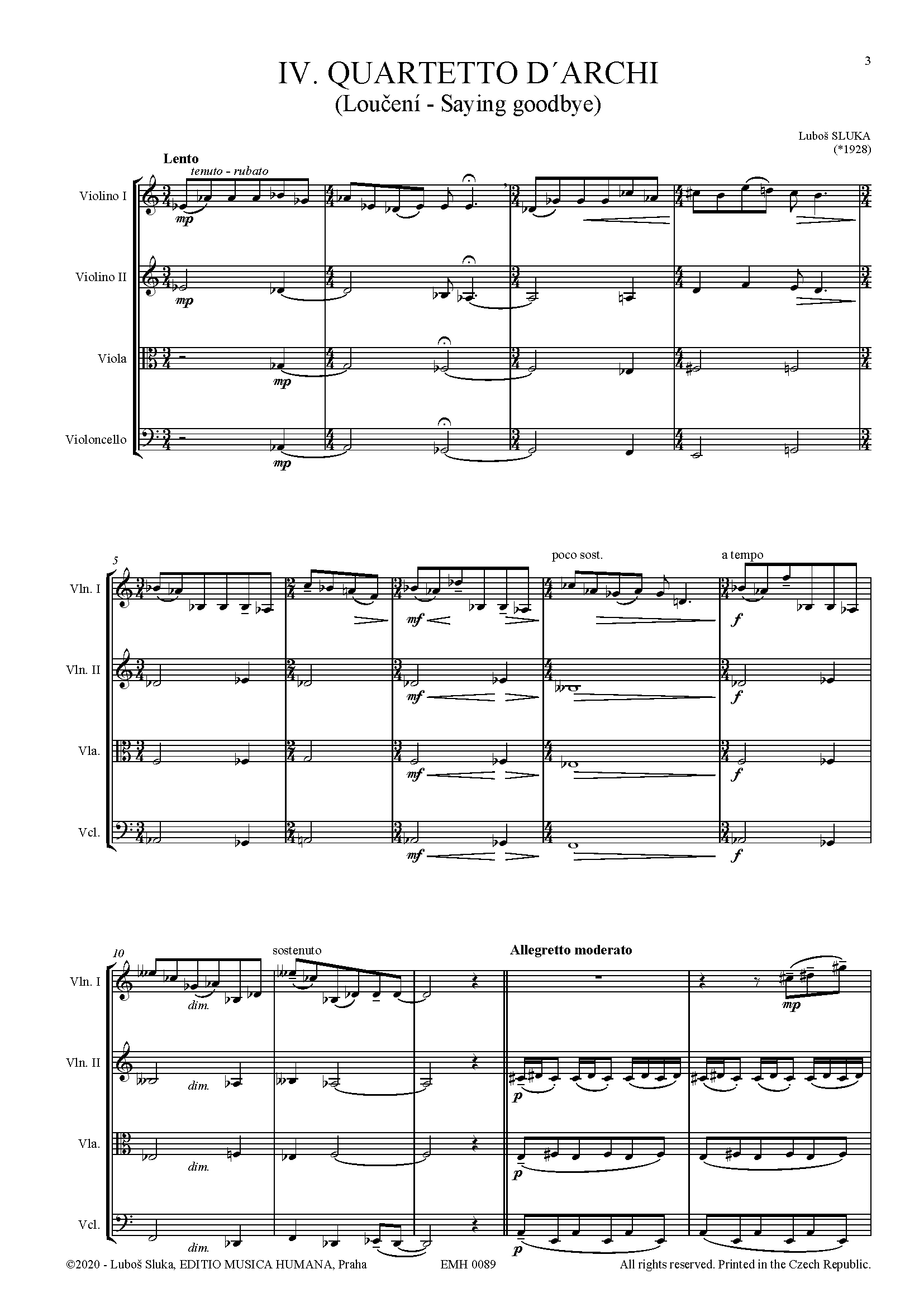 Editio Musica Humana IV. Quartetto smyčcový kvartet noty