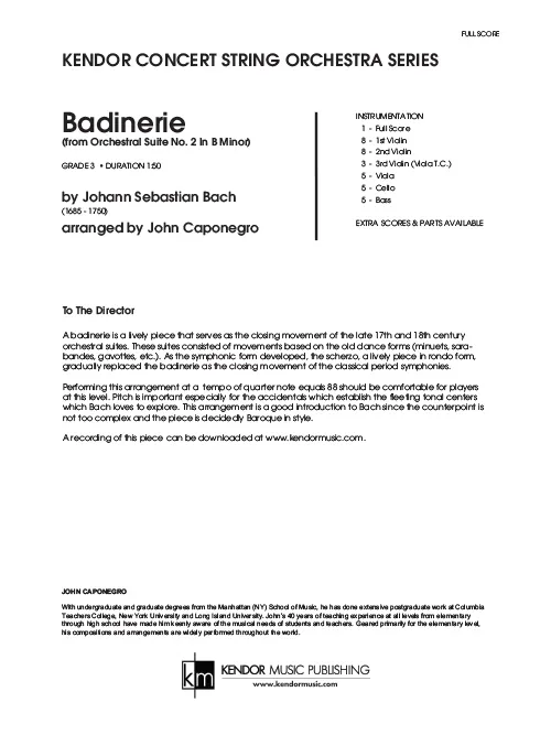 Kendor Music Badinerie Full Score partitura pro smyčcový orchestr
