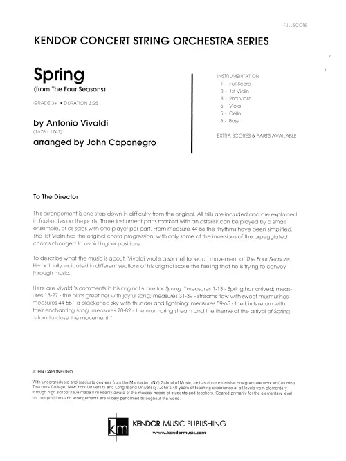 Kendor Music Spring partitura Vivaldi pro orchestr