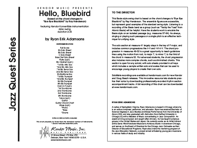 Kendor Music Hello, Bluebird partitura Full Score swing