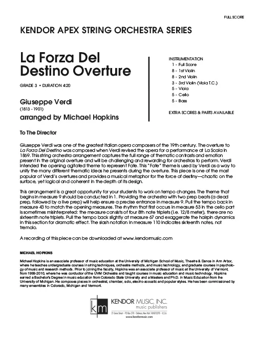 Kendor La Forza Del Destino Overture partitura full score