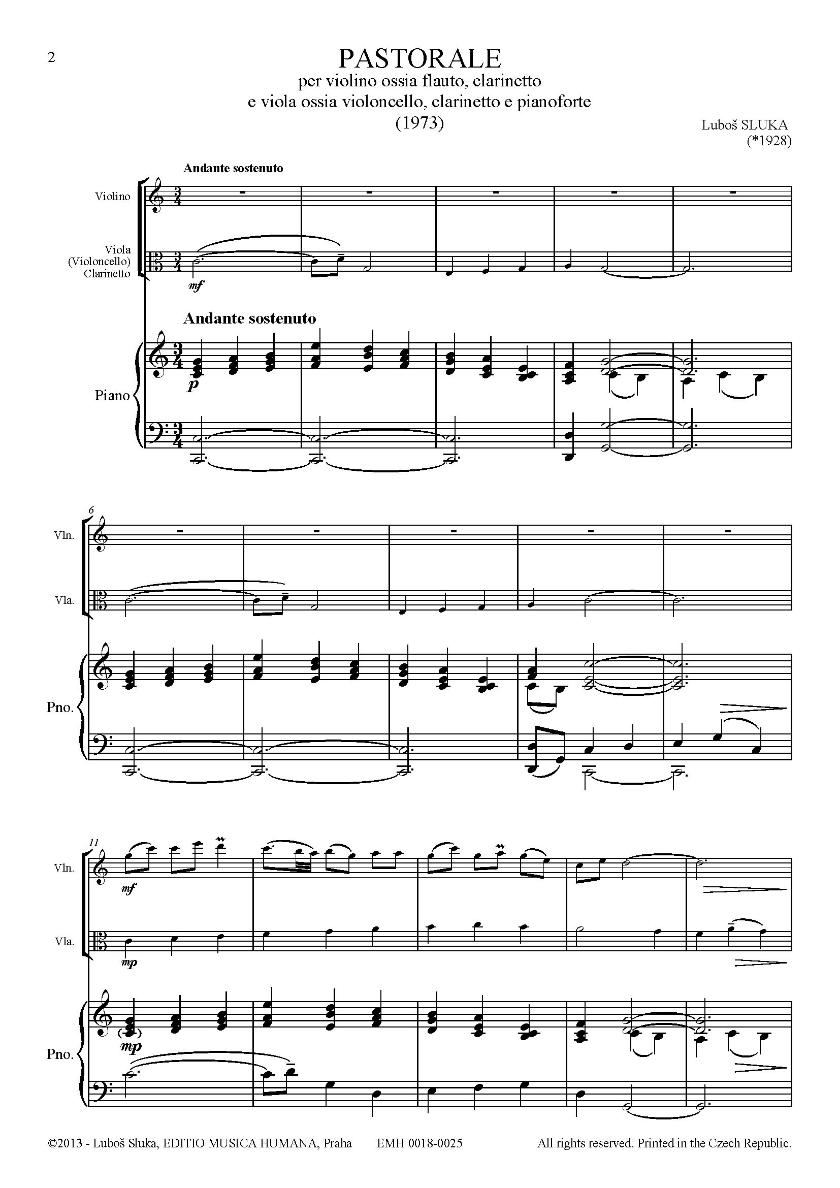 Editio Musica Humana Pastorale noty pro housle klarinet a klavír