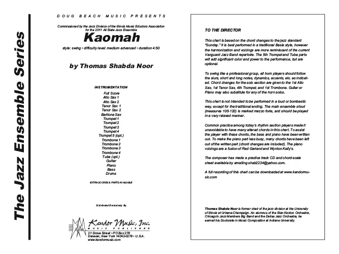 Kendor Music Kaomah Full Score partitura pro big band swing