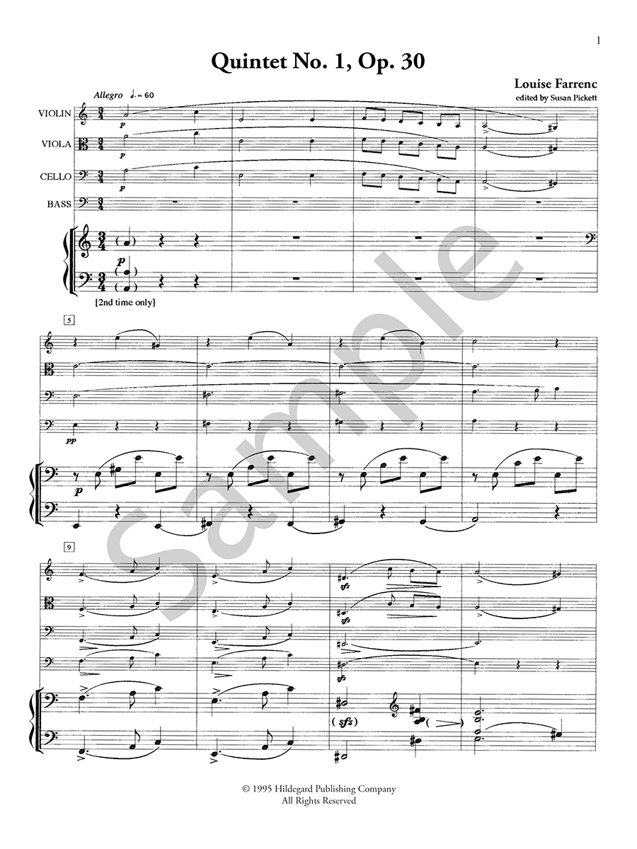 Hildegard Publishing Company Piano Quintet No. 1 Farrenc digitální noty pro kvintet
