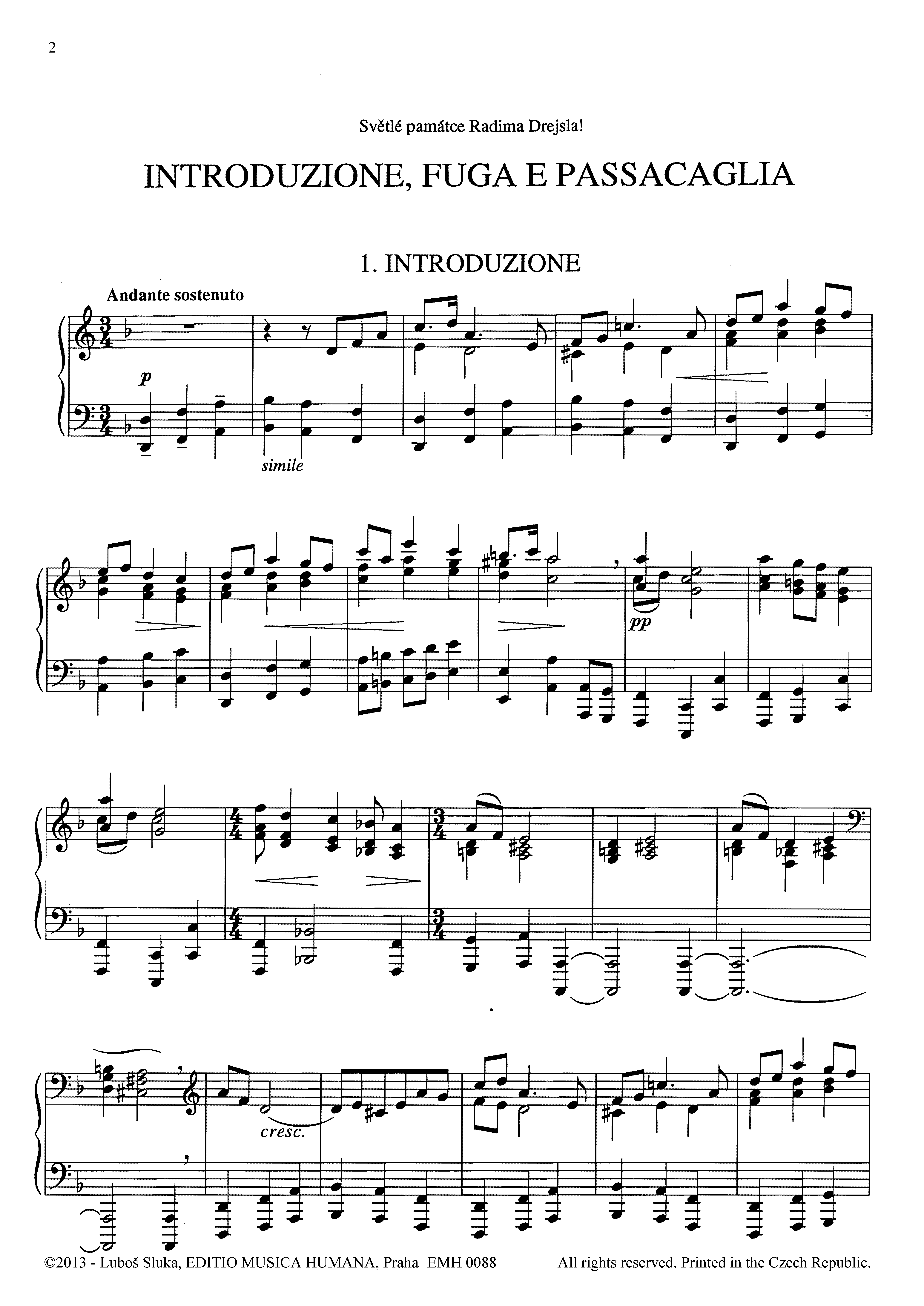 Editio Musica Humana Introduzione Fuga Passacaglia noty klavír 14 stran