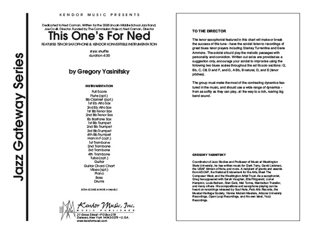 Kendor Music This One's For Ned Full Score saxofon