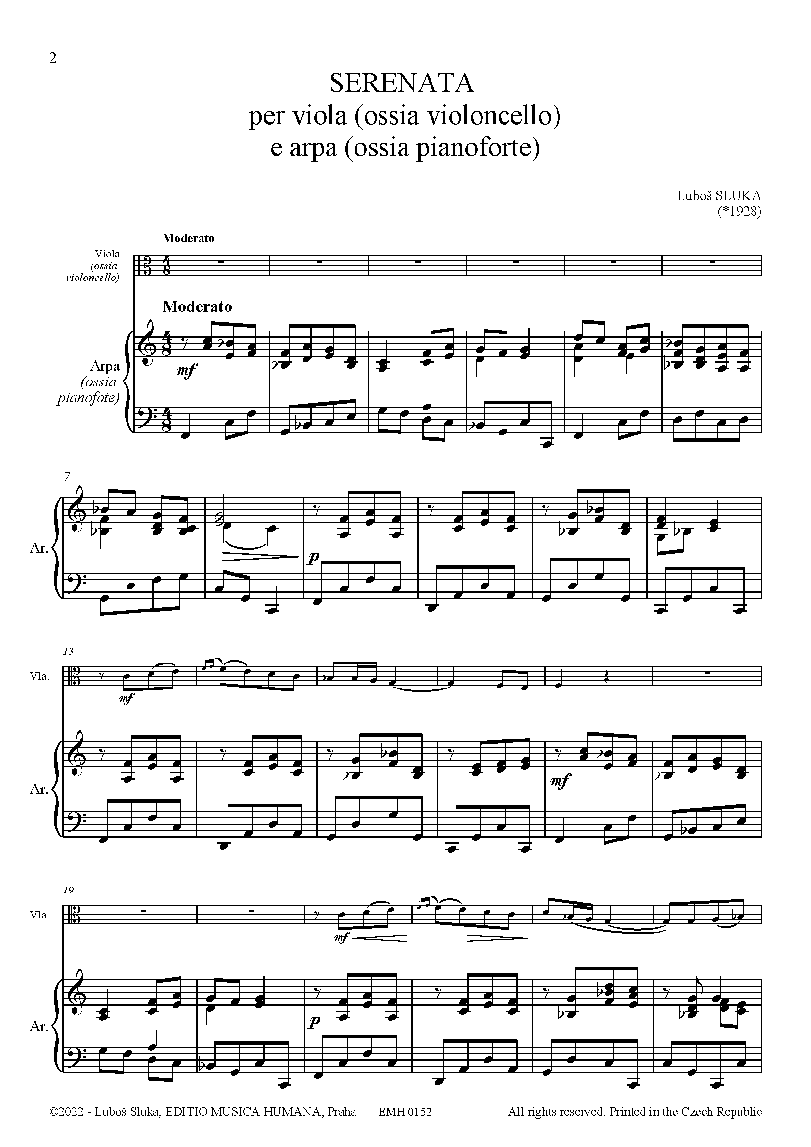 Editio Musica Humana Serenata noty viola violoncello harfa 14 stran