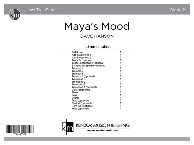 Kendor Music Maya's Mood partitura Full Score bossa nova