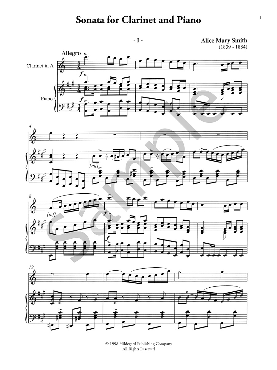 Hildegard Sonata in A Smith noty pro klarinet a klavír