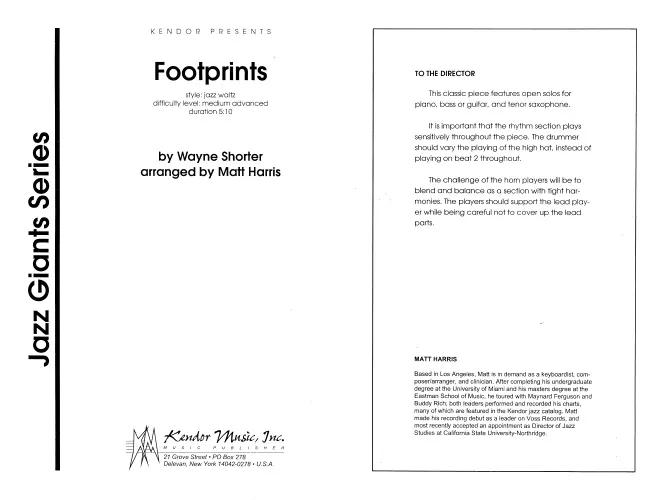 Kendor Music Footprints partitura jazz waltz Full Score