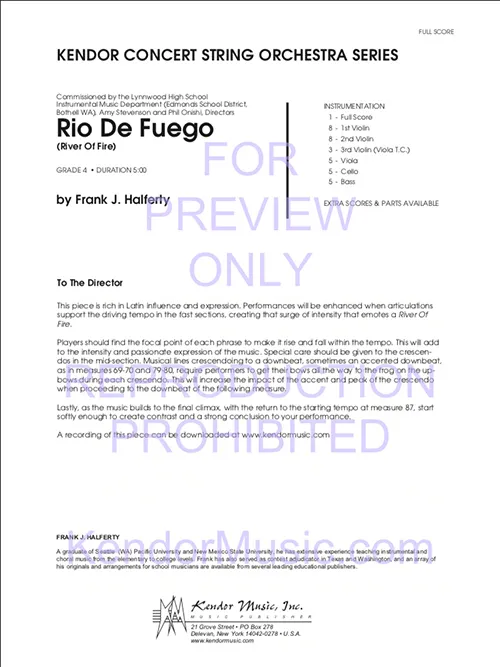 Kendor Music Rio de Fuego partitura full score smyčce