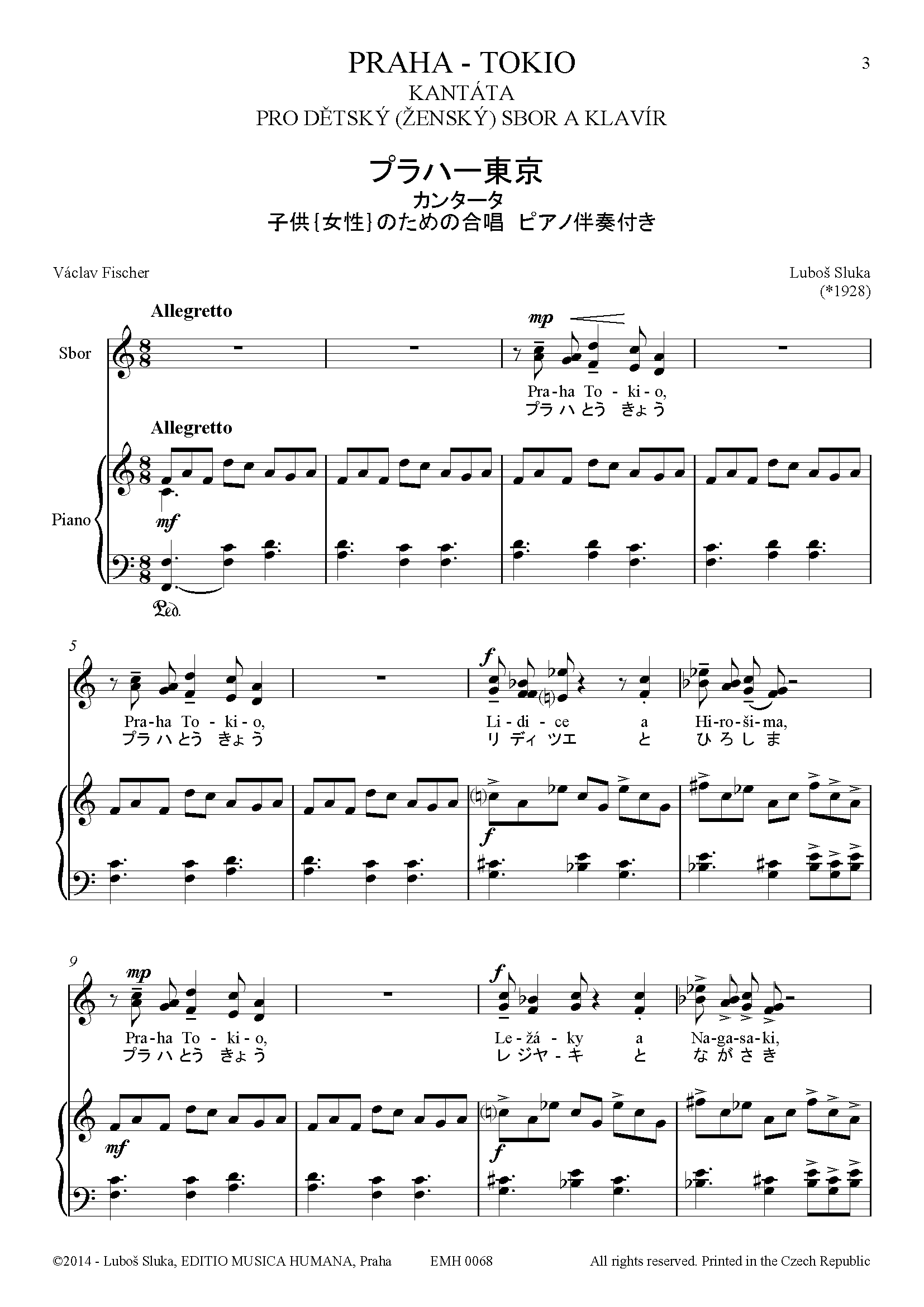 Editio Musica Humana PRAHA – TOKIO noty pro dětský sbor 26 stran