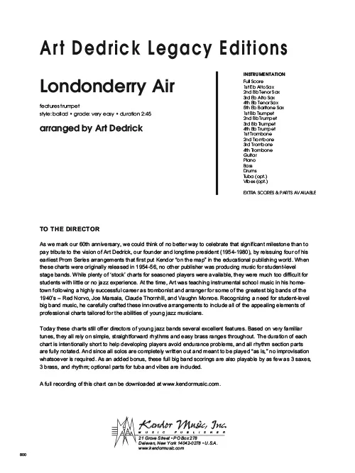 Kendor Music Londonderry Air Full Score partitura big band