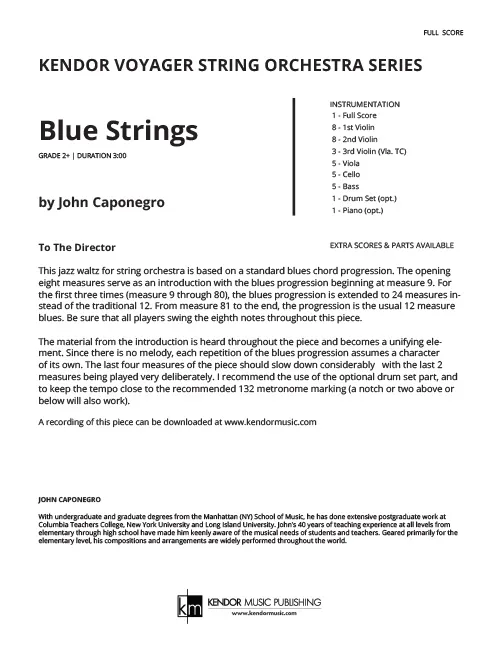 Kendor Music Blue Strings partitura Full Score jazz waltz
