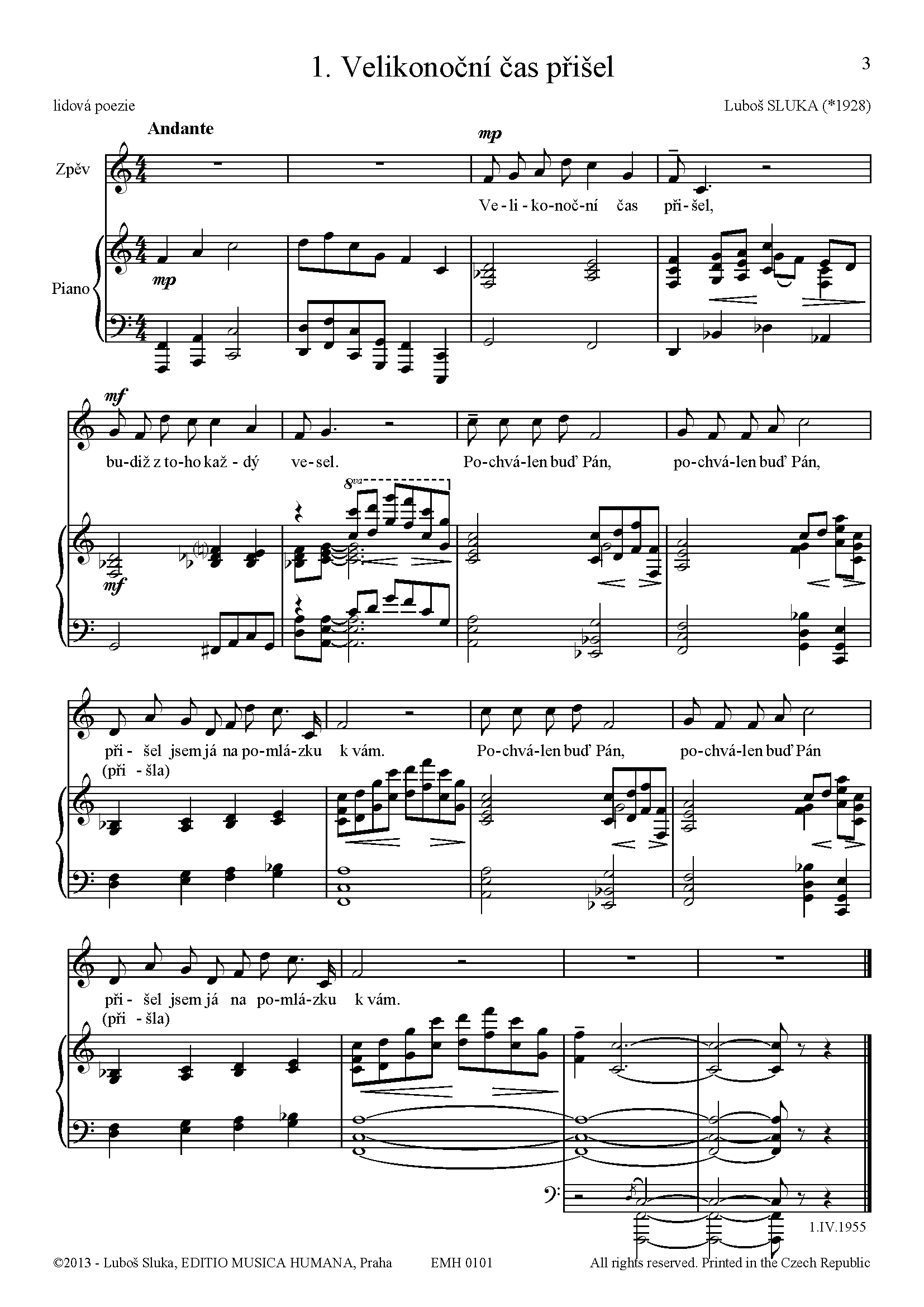 Editio Musica Humana Dvě velikonoční písně noty střední hlas 10 stran