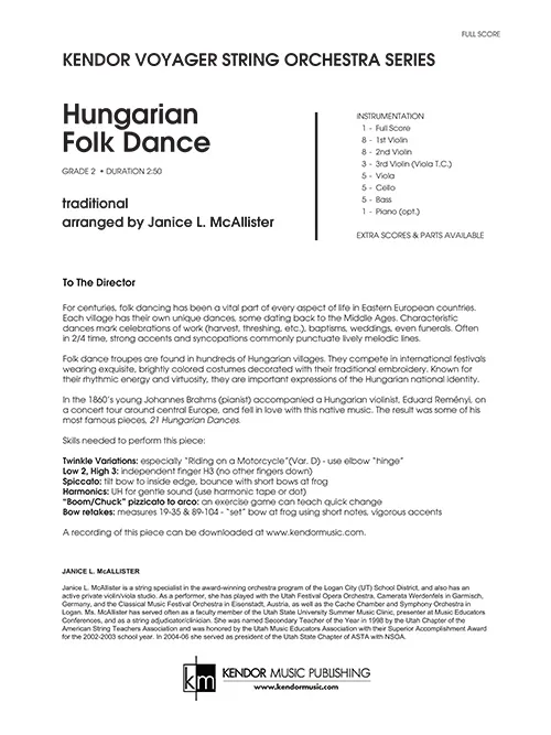 Kendor Music Hungarian Folk Dance Full Score partitura folk
