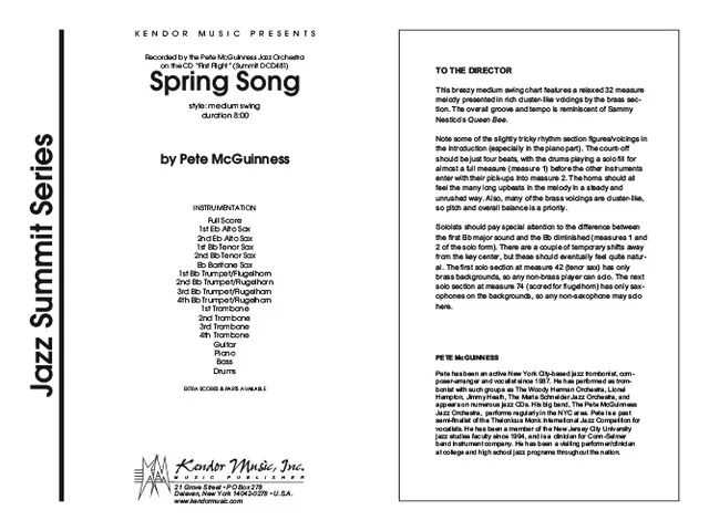 Kendor Music Spring Song partitura Full Score medium swing
