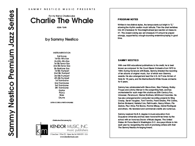 Kendor Music Charlie The Whale funk partitura full score