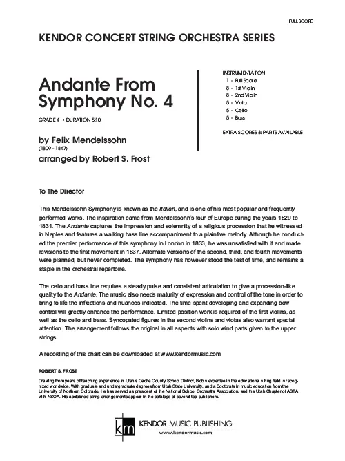 Kendor Music Andante Symphony No. 4 partitura