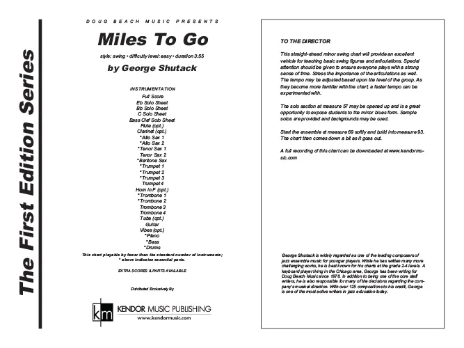 Kendor Music Miles To Go Full Score partitura swing pro školy