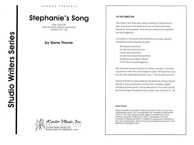 Kendor Music Stephanie's Song partitura Full Score 6/4