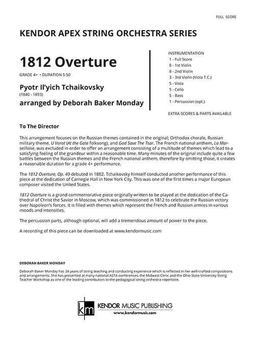 Kendor Music 1812 Overture Full Score partitura orchestr