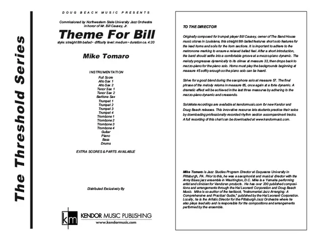 Kendor Music Theme For Bill jazz partitura full score